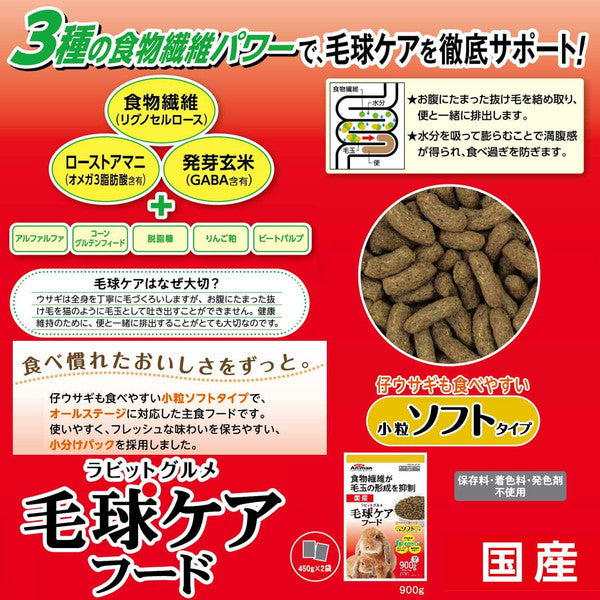 【3個セット】 ミニアニマン ラビットグルメ 毛球ケアフード ソフトタイプ 900g(450g×2袋) x3