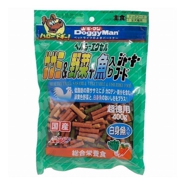 【3個セット】 ドギーマン ヘルシーエクセル ササミ&野菜+魚入ジャーキーフード 400g x3