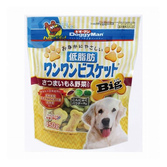 【4個セット】 ドギーマン おなかにやさしい低脂肪ワンワンビスケット Big さつまいも&野菜入 450g x4