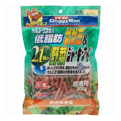 【24個セット】 ドギーマン ヘルシーエクセル低脂肪ササミ&21種の野菜ジャーキーフード 400g x24