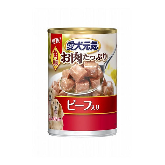 【12個セット】 ユニチャーム 愛犬元気 缶 角切りビーフ入り 375g