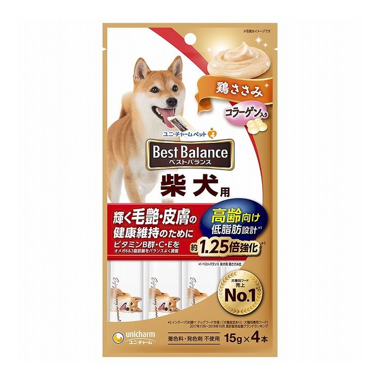 【12個セット】 ユニチャーム ベストバランスおやつ 柴犬用 高齢向け 鶏ささみ 15g×4本