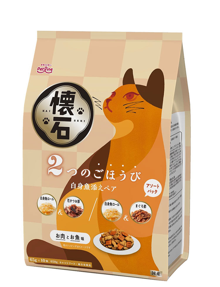 【10個セット】 ペットライン 懐石 2つのごほうび フレーバータイプ 650g x10 6.5kg 国産 日本製 小分けパック 猫用 猫 キャットフード ドライ