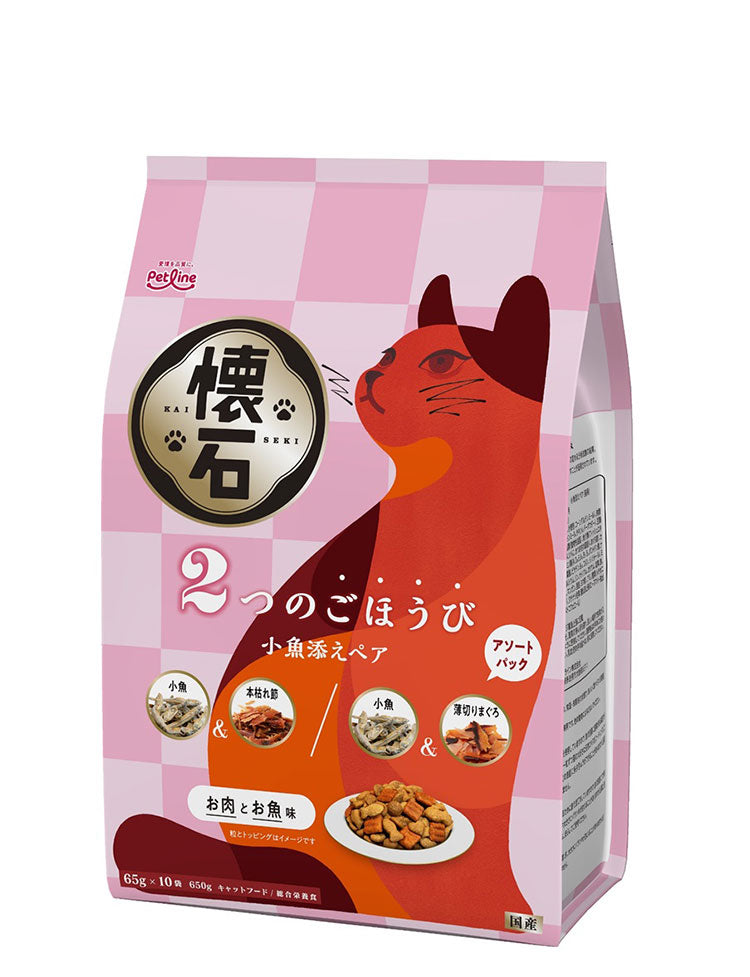 【10個セット】 ペットライン 懐石 2つのごほうび フレーバータイプ 650g x10 6.5kg 国産 日本製 小分けパック 猫用 猫 キャットフード ドライ