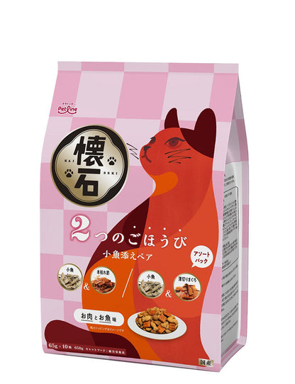 【10個セット】 ペットライン 懐石 2つのごほうび フレーバータイプ 650g x10 6.5kg 国産 日本製 小分けパック 猫用 猫 キャットフード ドライ