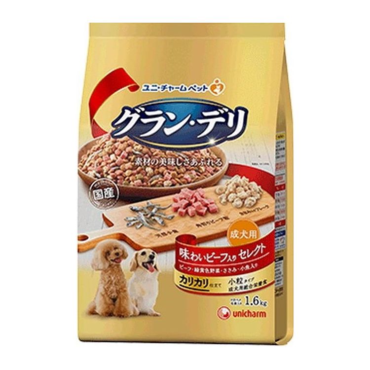 ユニチャーム グランデリ カリカリ仕立て 成犬用味わいビーフ入りセレクト 1.6kg 日本製 国産